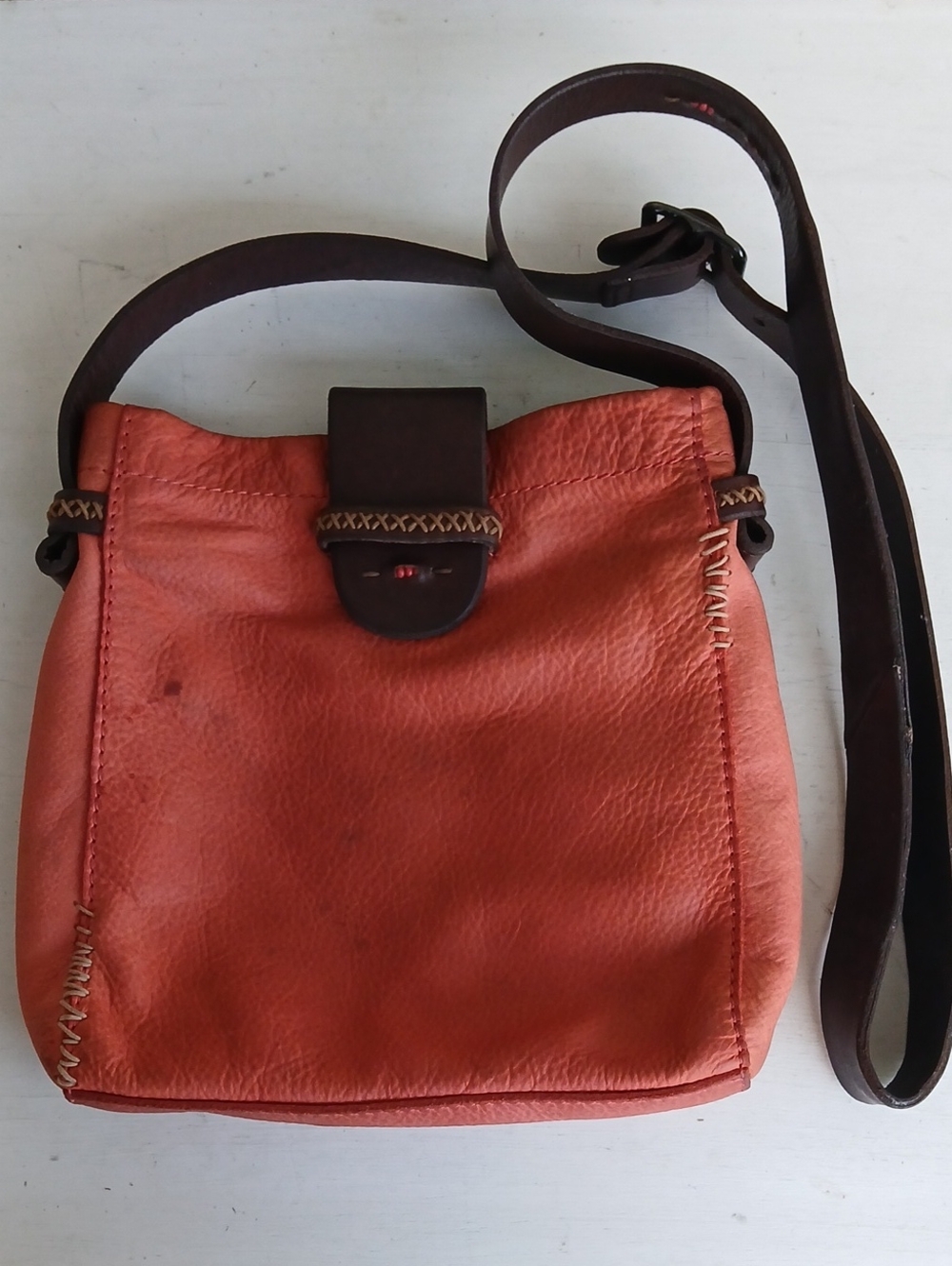 Vintage Lucky Brand Burnt Orange Leather Hobo Crossbody Bag Boho Cowgirl